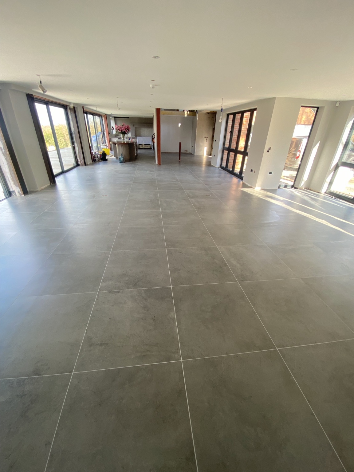 Large open plan tiled floor